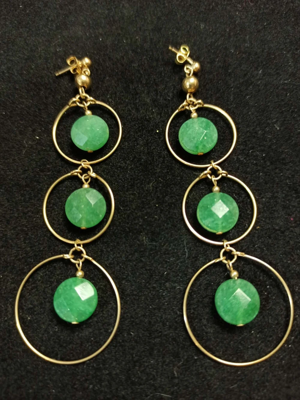 Vintage 14KT G. F. Green Jade Cascade Dangle Earrings Statement Designer 1990s